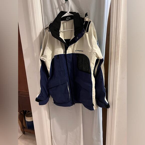 Fox racing full zip white navy hooded racing jacket size lg